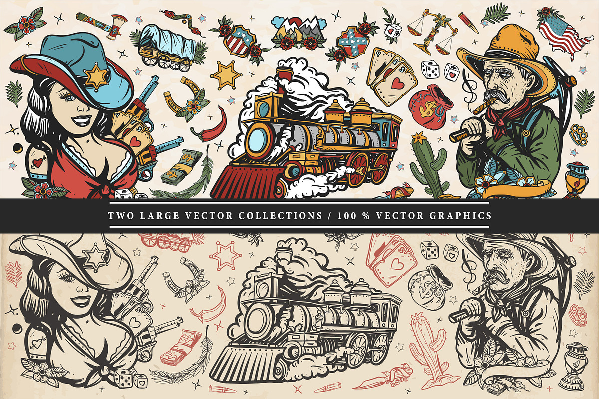 Wild West old school tattoo, a Graphic by intueri (Photo 2 of 7)