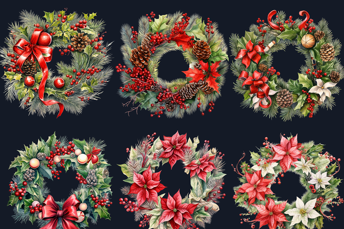 Watercolor Christmas Wreath Clipart, an Illustration by GiraffeCreative (Photo 7 of 9)