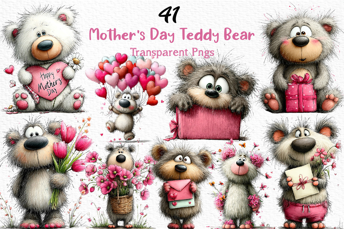 Mother's Day Teddy Bear Clipart, an Illustration by Craft Nest (Photo 1 of 12)