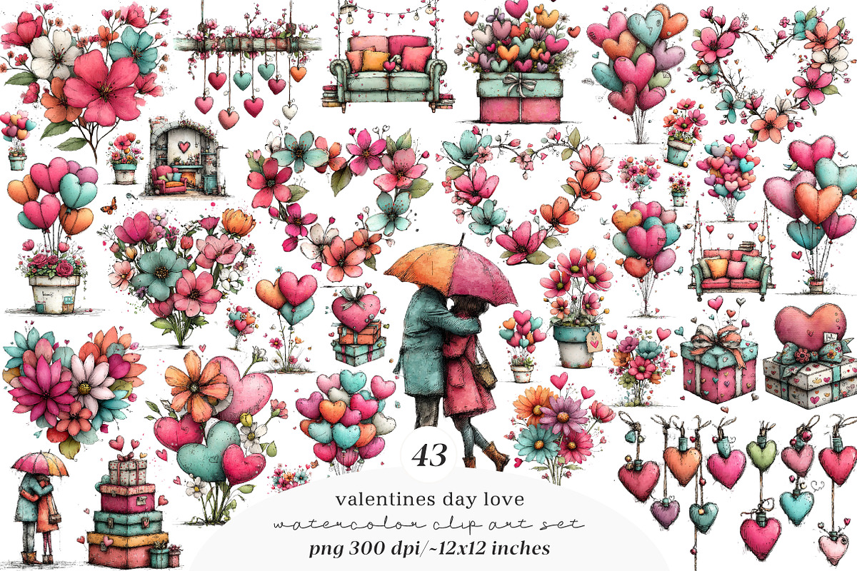 valentines day love clipart, an Illustration by SinaCreation (Photo 1 of 10)