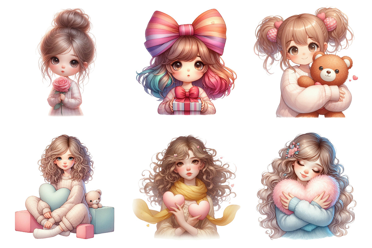 Watercolor Valentine Girls Clipart, an Illustration by SinaCreation (Photo 4 of 10)