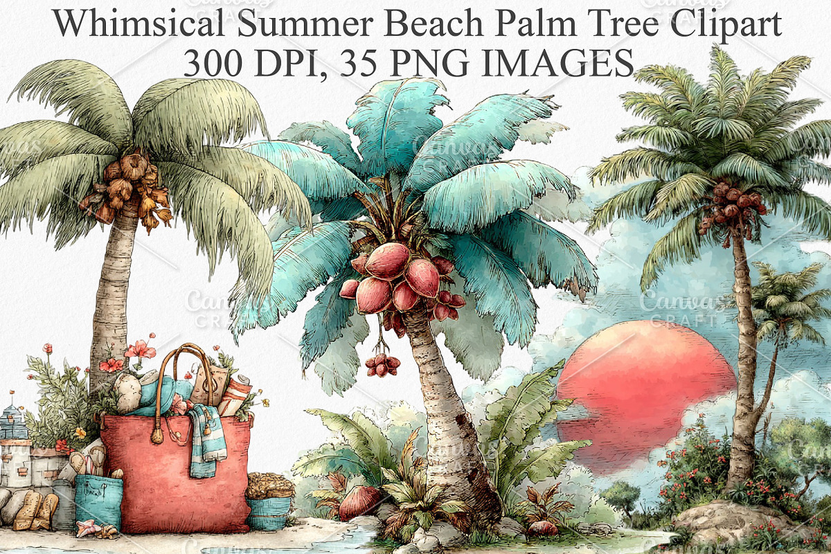 Whimsical Summer Beach Palm Tree PNG, an Illustration by Canvas Craft (Photo 1 of 7)