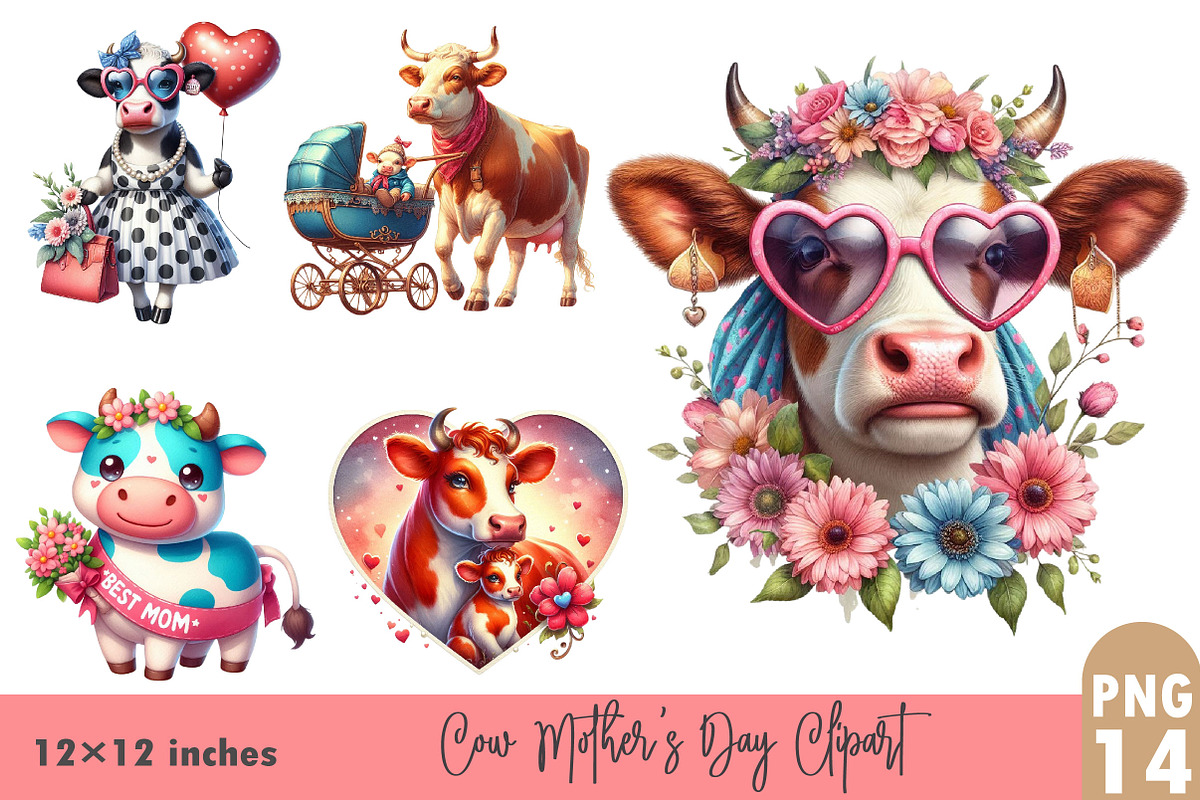 Cow Mother's Day Clipart., a Graphic by CitraGraphics (Photo 1 of 3)
