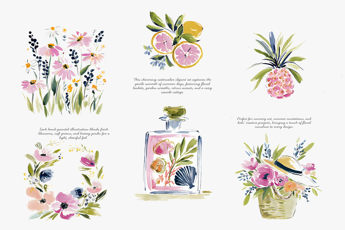 Summer watercolor clipart set, a Decorative Illustration by Patishop Art (Photo 3 of 8)