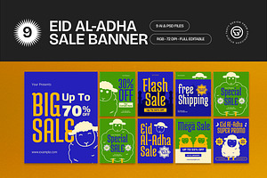 Green Blue Eid Al-Adha Sale Banner, a Social Media Template by graphicook