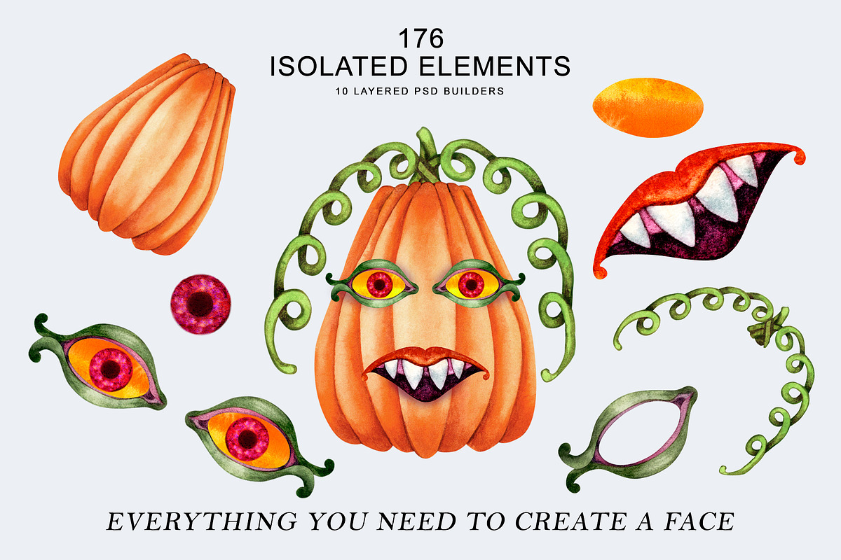 Halloween Pumpkin Faces Creator, a Seasonal Illustration by EL_SUHOVA (Photo 2 of 11)