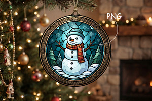 Stained Glass Snowman Ornament Art, a Seasonal Illustration by CrexoraLab