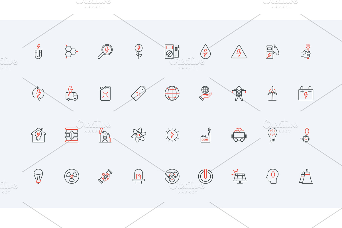 Electricity production icons, an Illustration by Lemberg Vector