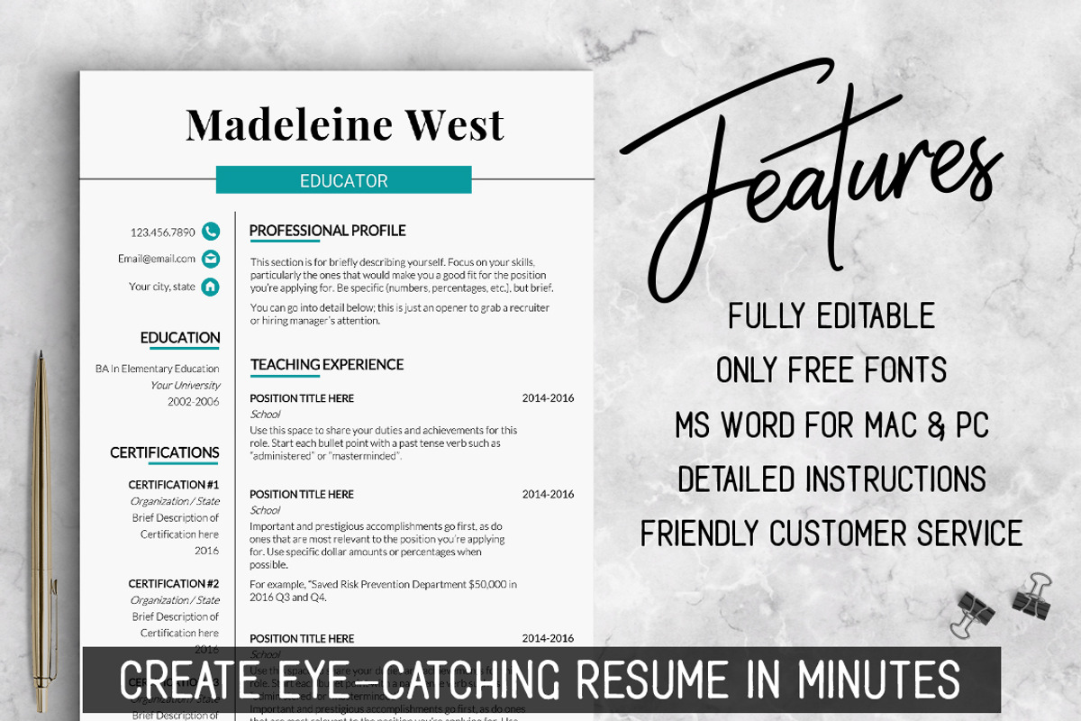 Educator RESUME Template Teacher CV, a Resume Template by LevelUpResume (Photo 2 of 5)