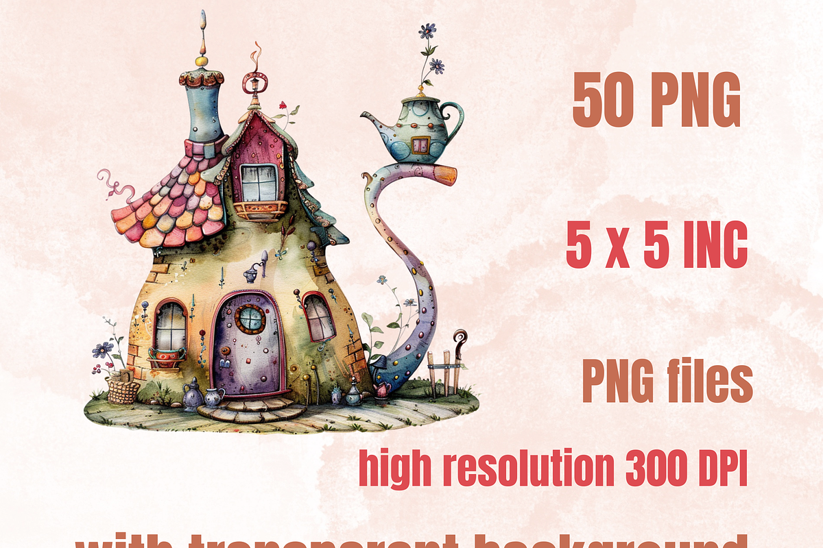 Watercolor Quirky House Clipart, a Decorative Illustration by GiraffeCreative (Photo 3 of 9)