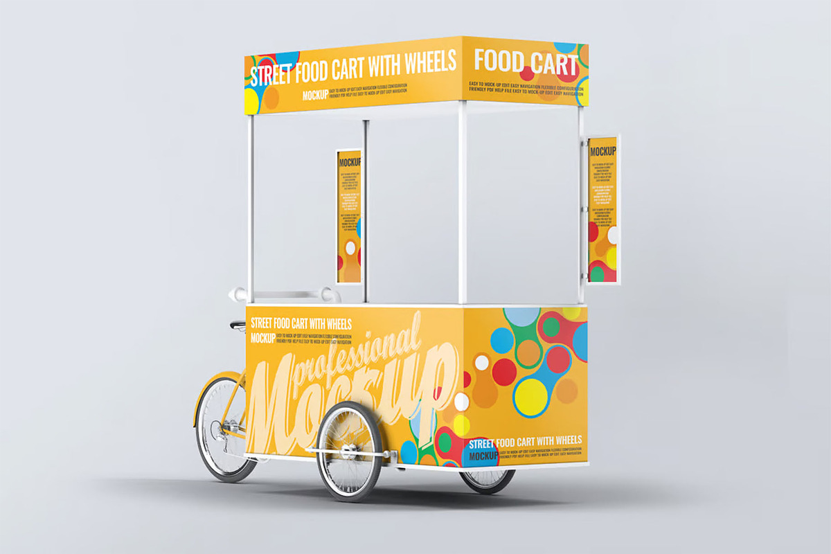 Food Cart Kiosk With Wheels Mock-Up, an Advertising Mockup by DesignRushMarket (Photo 5 of 6)