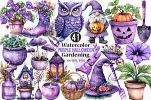 Purple Halloween Gardening Clipart, an Illustration by Canvas Craft