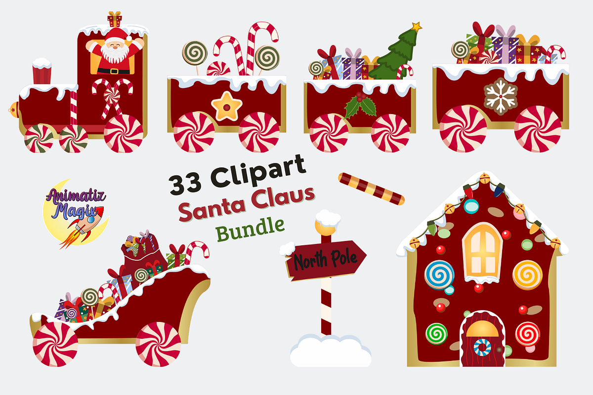 Christmas Santa Train Bundle, a Seasonal Illustration by animatizmagix (Photo 3 of 5)