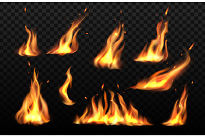 Realistic fire flames, burn torch, an Illustration by Vector Tradition