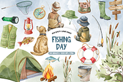 Watercolor Fishing Day Clipart Bundl, an Illustration by TatiMockup (Thumbnail 1 of 4)