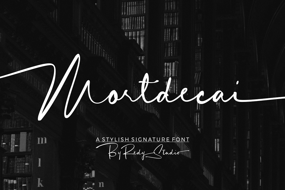 Mortdecai – Luxury Signature Font, a Script Font by RedyStudio (Photo 1 of 14)