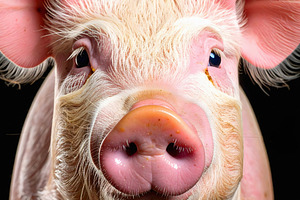 Pink piglet close portrait with expressive eyes and snout, an Animal Photo by GoodGoods