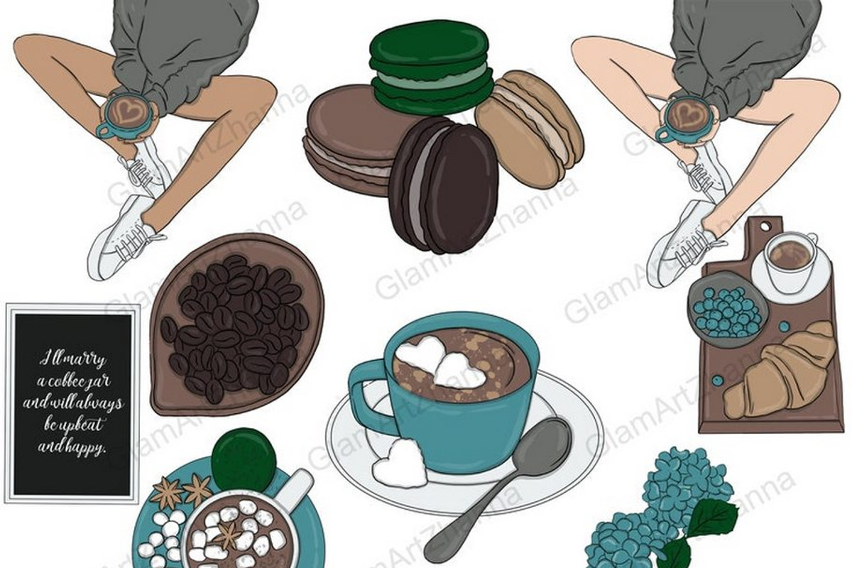 I Love Coffee Clipart, a Food Illustration by GlamArtZhanna (Photo 3 of 3)