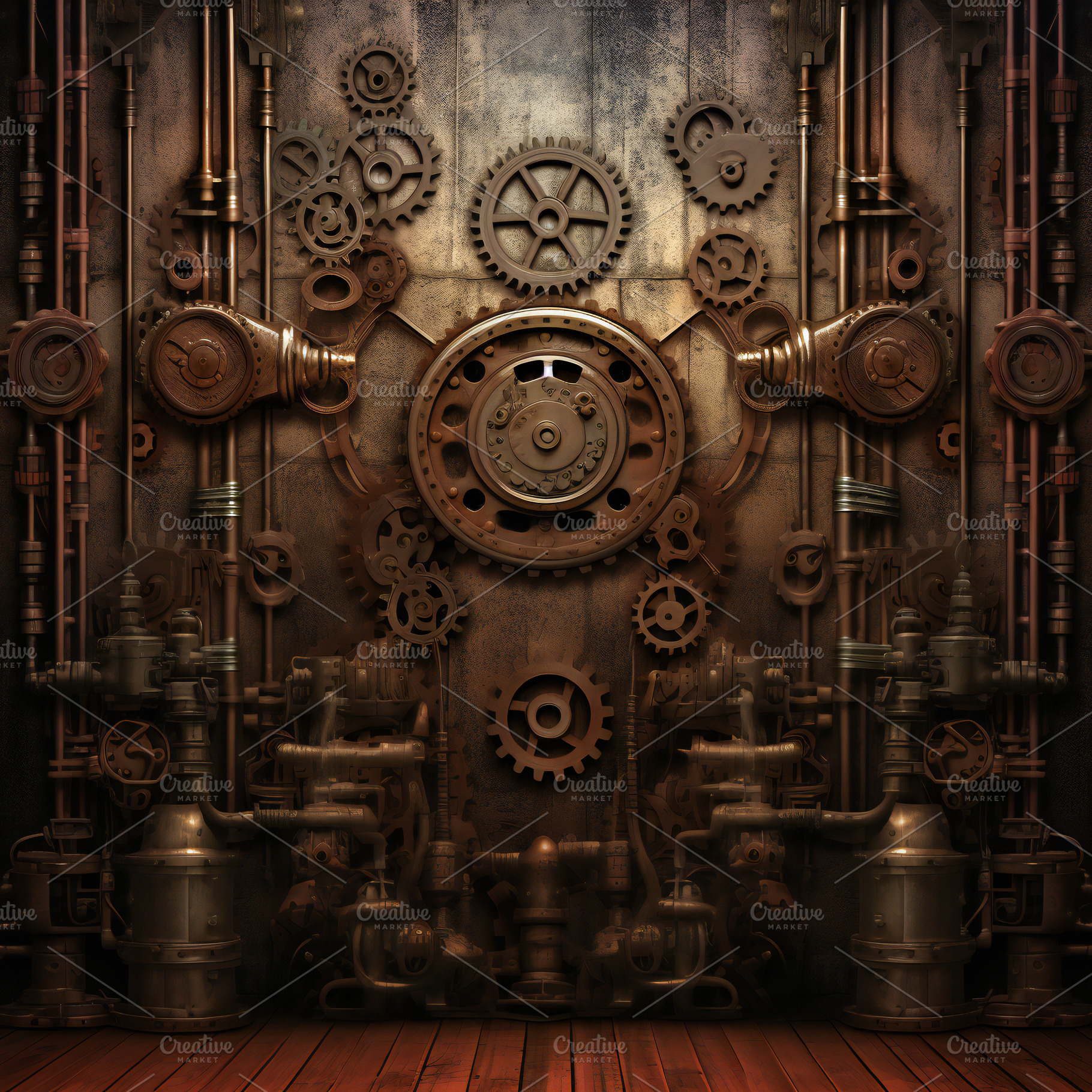 Steampunk background from mechanical clocks details, a Photo by Grafvision photography