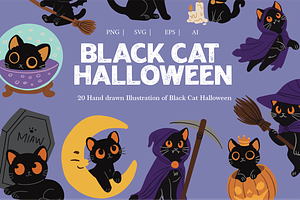 Black cat Halloween, an Animal Illustration by Berdansabersama