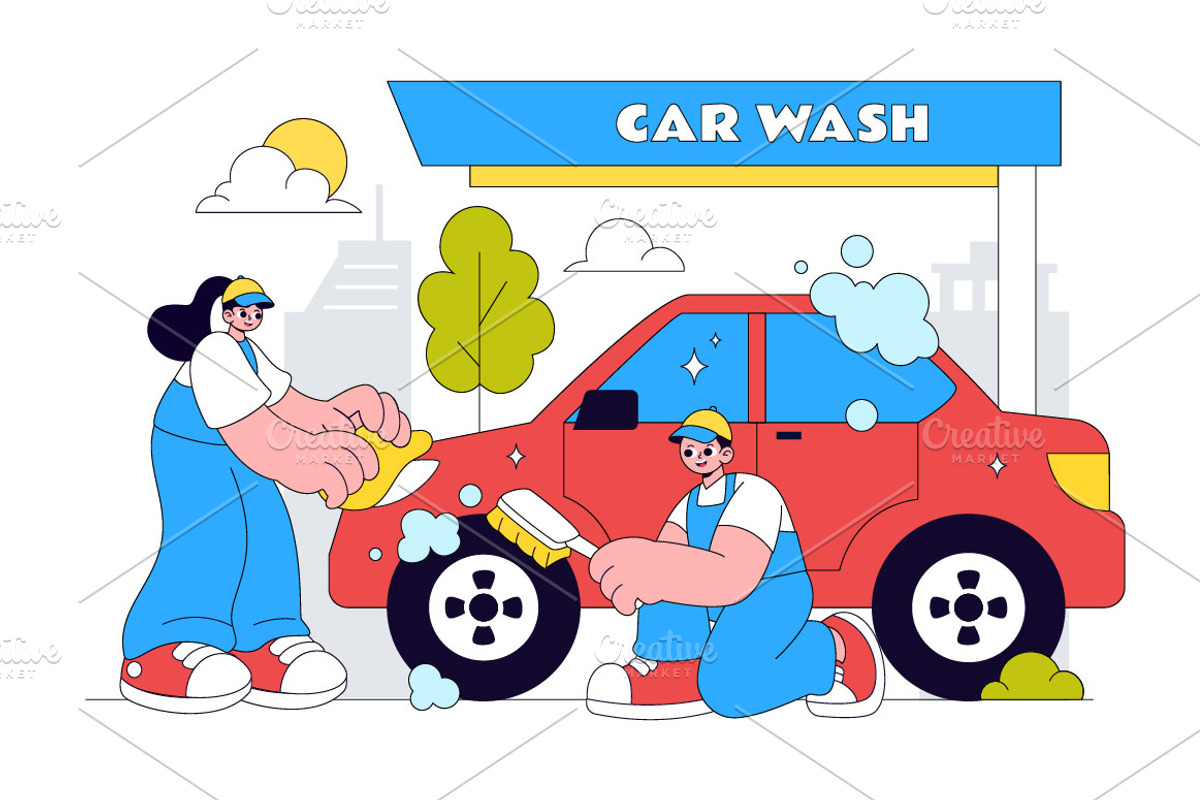 10 Car Wash Vector Illustration, a Transportation Illustration by denayunebgt (Photo 4 of 4)