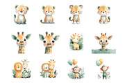 Cute Safari Animals Clipart, an Illustration by SinaCreation (Thumbnail 2 of 11)