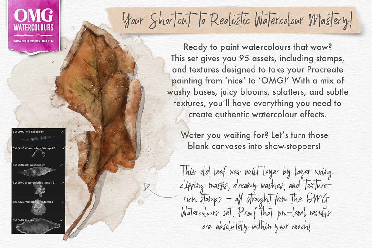 OMG Watercolours for Procreate, a Brushes & More by SketchWerx (Photo 2 of 16)