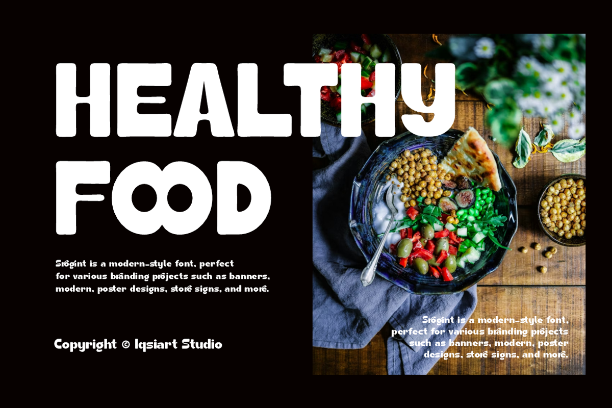 Srogint - Food Display Font, a Sans Serif Font by Iqsiart Studio (Photo 3 of 11)