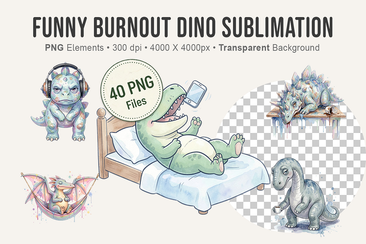 Funny Burnout Dino Sublimation, an Illustration by Artnoy (Photo 1 of 8)