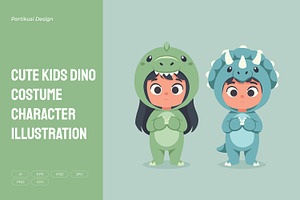 Cute Kids Dino Costume Character, a Person Illustration by Partikusi Design