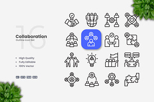 Collaboration Outline Icons, an Icon by Upnowgraphic