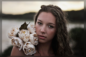 Portrait with White Peonies at Dusk