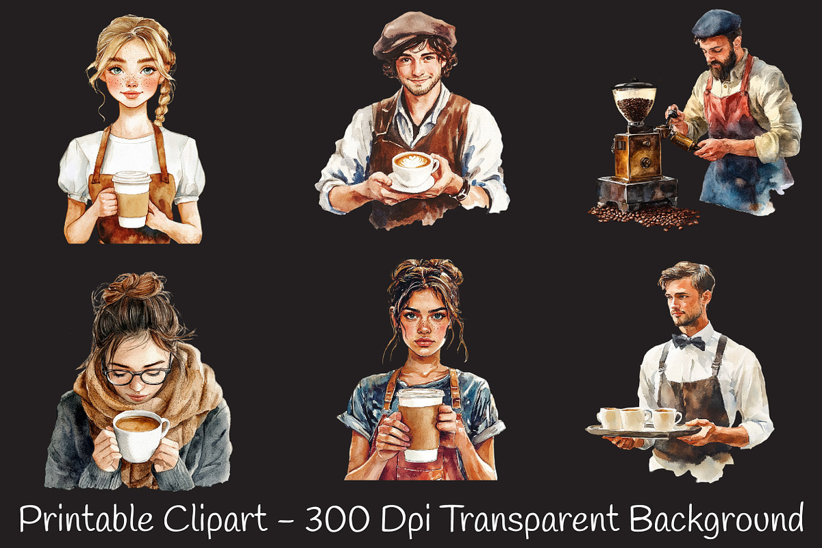 Barista Watercolor Cliparts, a Person Illustration by RobertsArt (Photo 5 of 7)