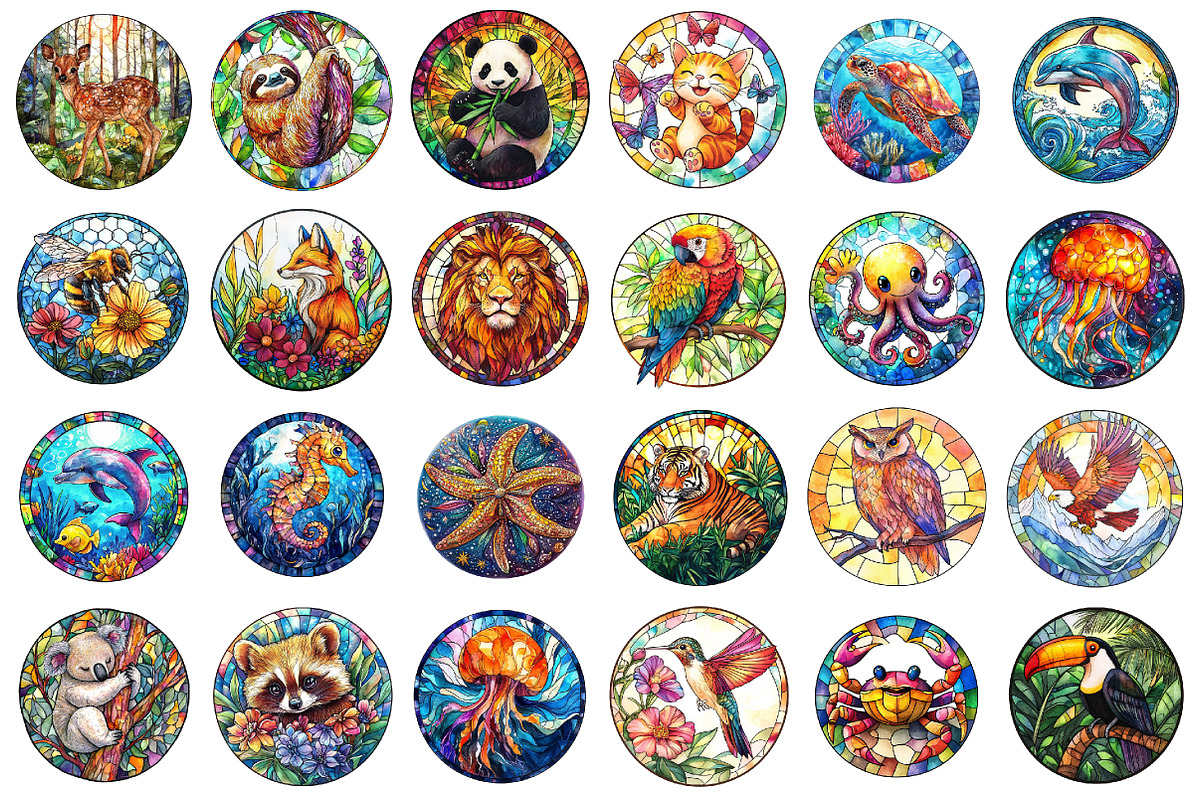 Summer Animals Stained Glass Clipart, an Illustration by Sublimation Artist (Photo 2 of 6)