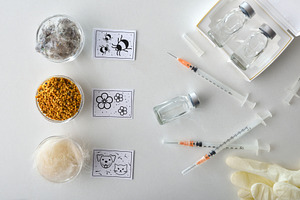 Concept of allergy vaccination with medical treatment on white t, a Health & Medical Photo by Davizro's Market