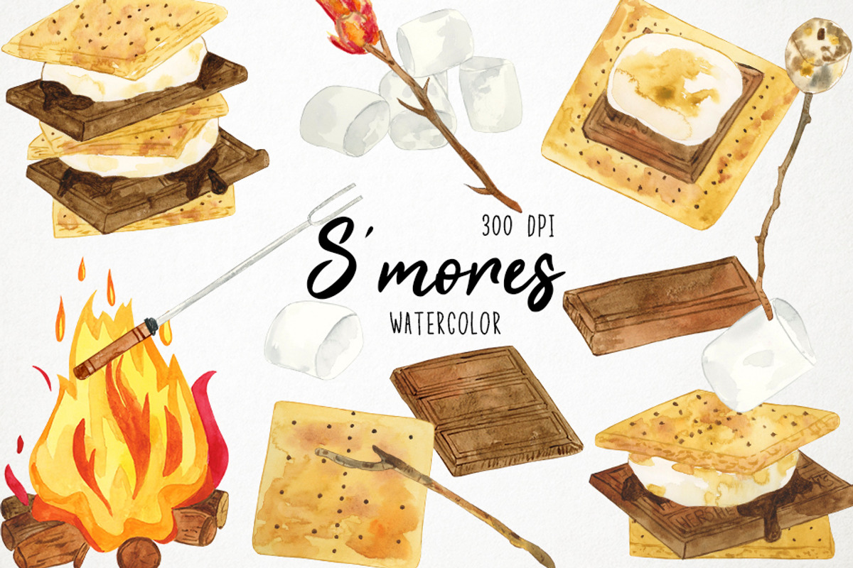 Watercolor Smores Clipart, an Illustration by Paulaparaula (Photo 1 of 4)