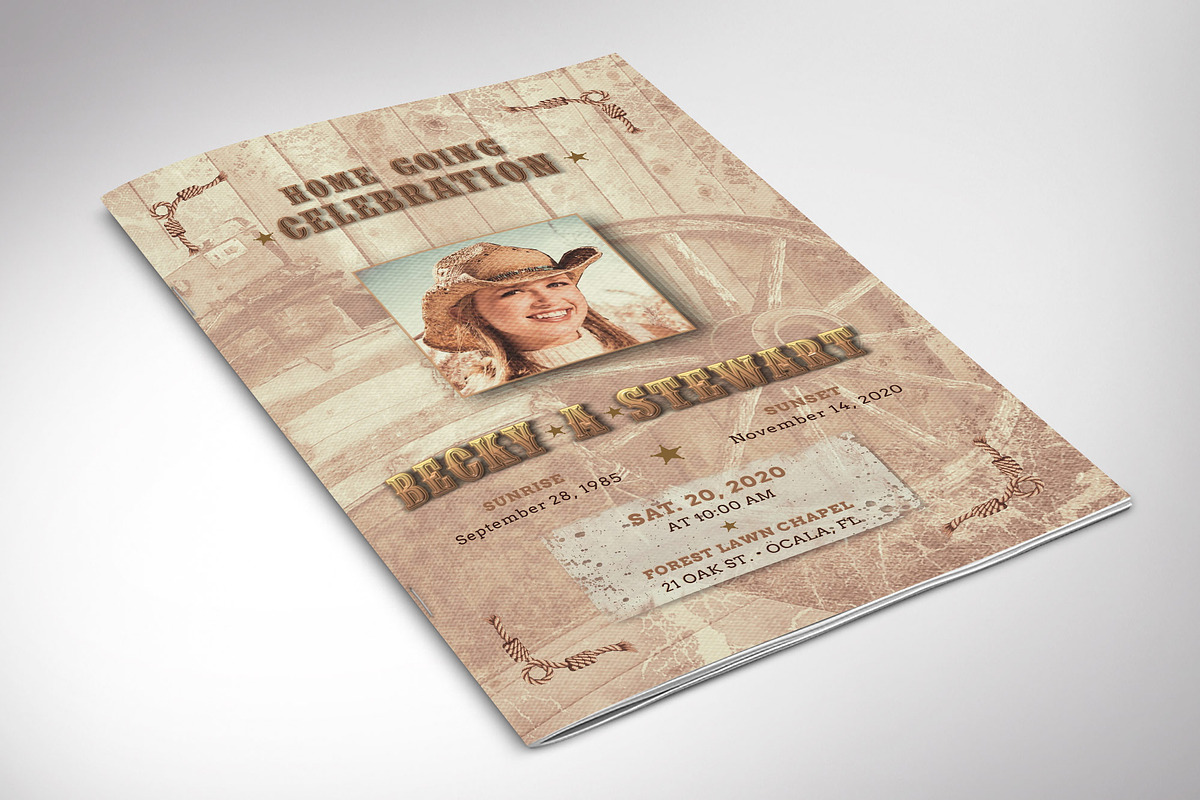 Cow Girl Funeral Program Word, a Brochure Template by Four C Graphic (Photo 3 of 10)