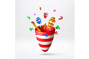 3D party popper exploding with, an Object Illustration by Abscent