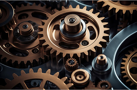 Metallic Manufacturing gears, an Industrial Photo by Ylivdesign