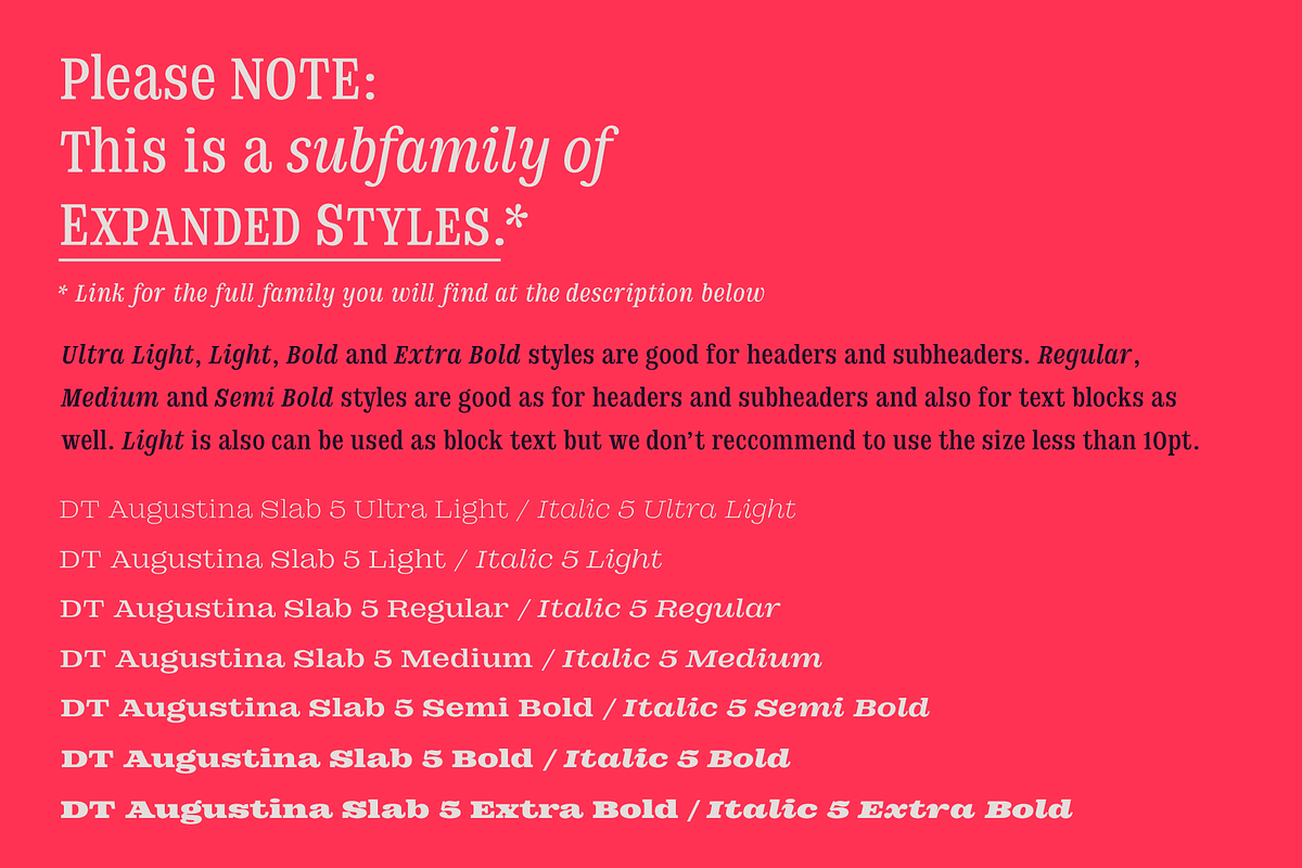 DT Augustina Slab 5 Subfamily, a Slab Serif Font by Deveze Type Foundry (Photo 2 of 31)