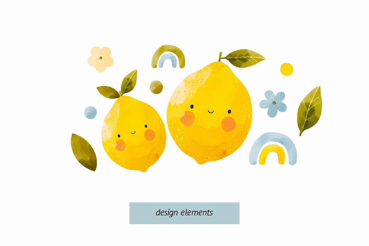 Cute Watercolor Lemon, a Decorative Illustration by MilaCreator (Photo 3 of 6)