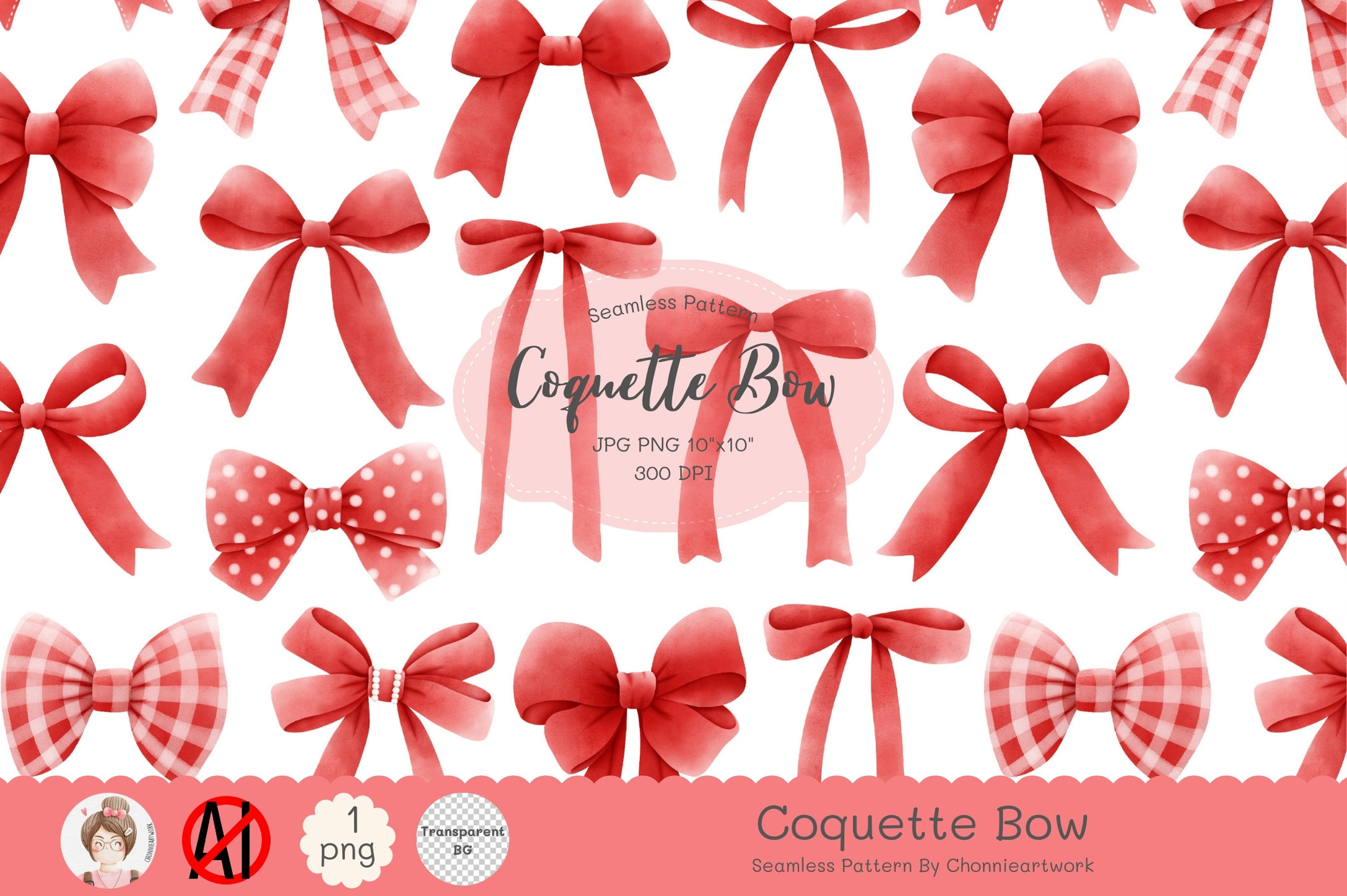 Red Coquette Ribbon Seamless Pattern, a Pattern Graphic by Chonnieartwork