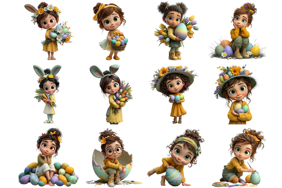 Whimsical Easter Girl Clipart, an Illustration by DreamArtGraphic (Photo 2 of 4)