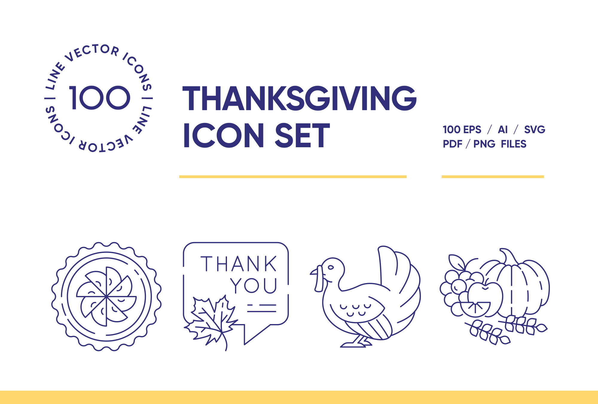 Thanksgiving Day Line Icon Set