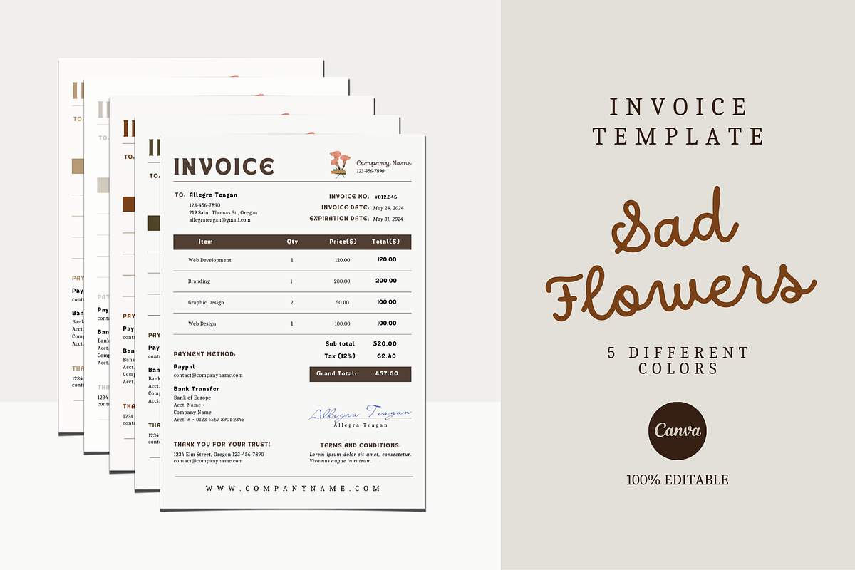 INVOICE CANVA TEMPLATE, a Print Template by The Little Lily Studio (Photo 1 of 5)