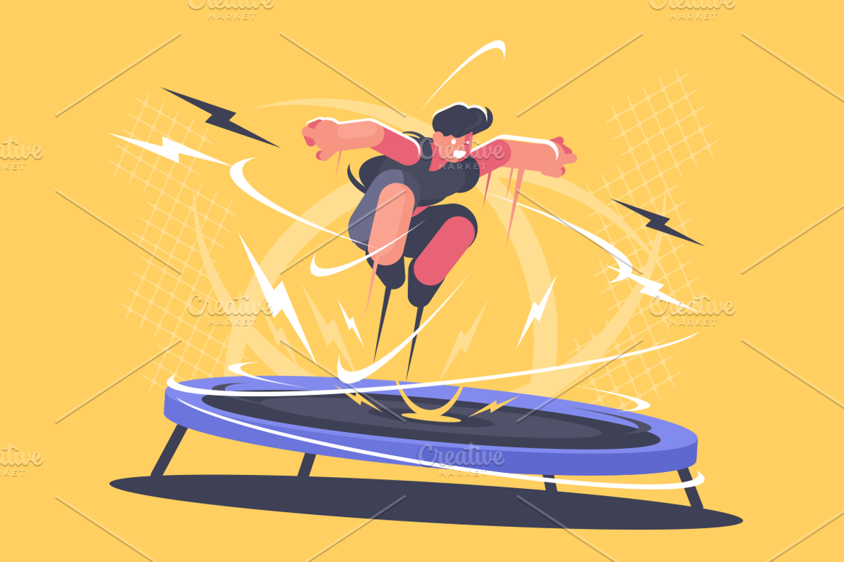Athlete jumping on trampoline, a Healthcare Illustration by Kit8.net