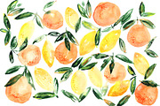 Watercolor orange-lemon art/pattern, a Pattern Graphic by Katerina Tova (Thumbnail 1 of 3)