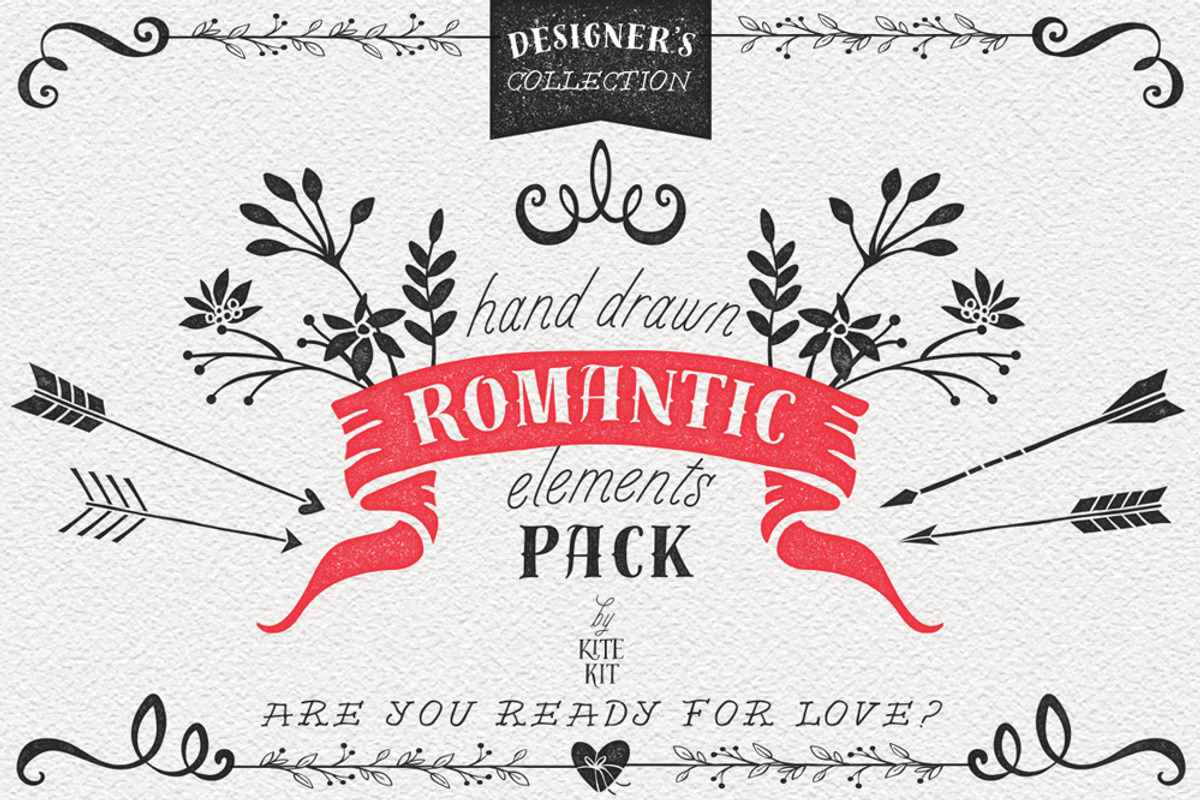 Hand Drawn Romantic Decoration Pack, a Decorative Illustration by kite-kit (Photo 1 of 4)