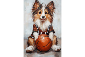 Basketball Sheltie Dog Sports Art