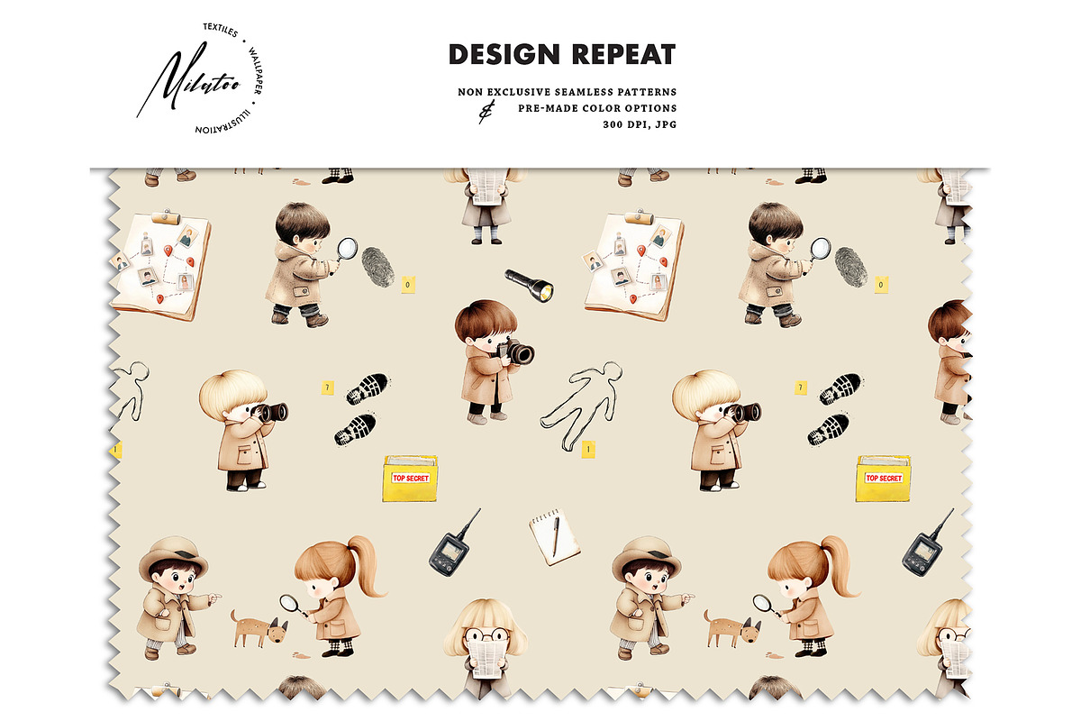 Young detective seamless pattern, a Pattern Graphic by Milatoo (Photo 4 of 6)